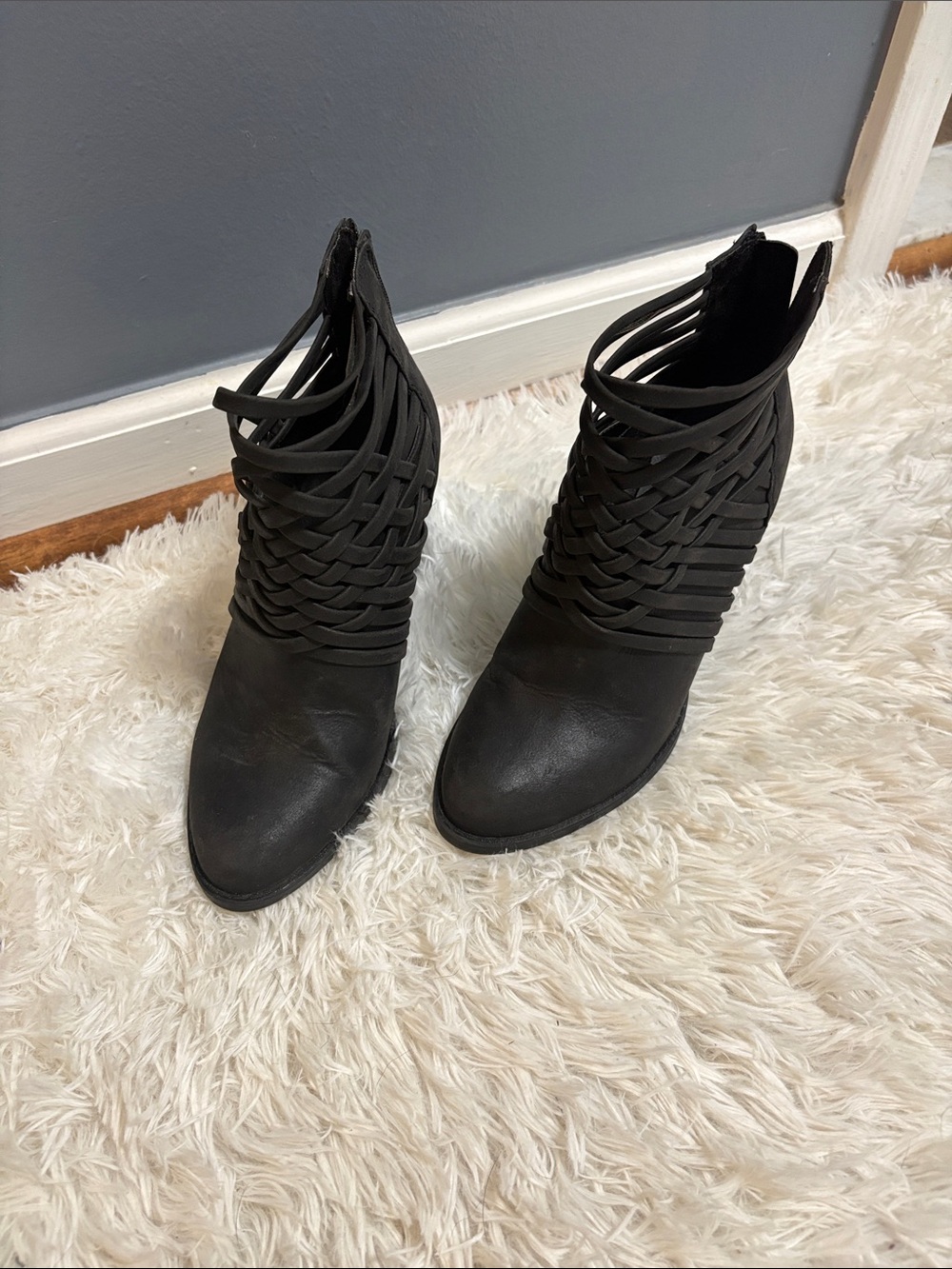 Mossimo Supply Co. Black Woven Strappy Ankle Boots